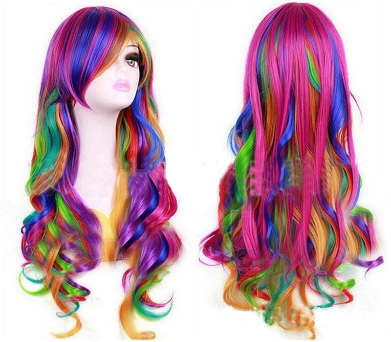 KOLIGHT Girls Long Curly Rainbow Color Cosplay Party Costume Hair Wigs with Cap+Comb - Image 3